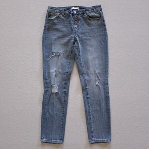 KanCan 4 Button Down Fly Light Wash Skinny Ankle Jeans Distressed Cotton Denim